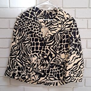 Courtenay Cream/Black Button Up Cotton Blazer Jacket. Size 16 NWOT